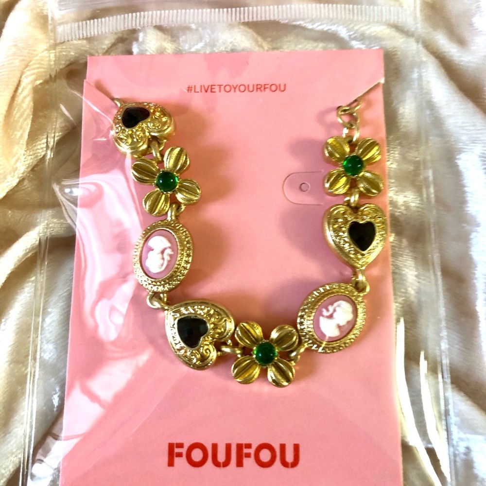 Gold and Green Floral Charm Bracelet